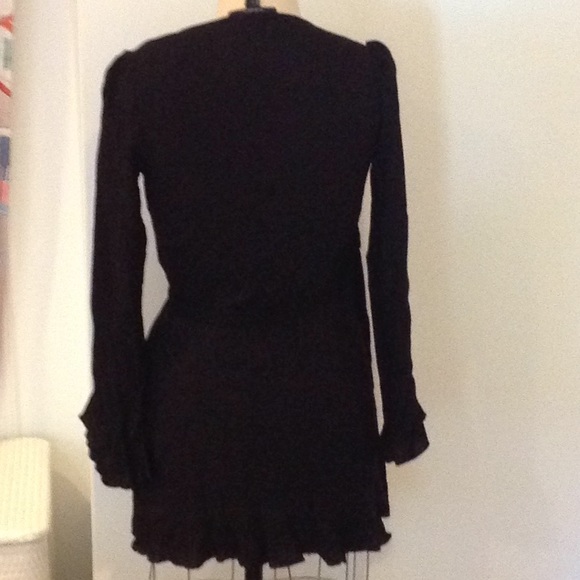 BLACK LONG SLEEVE cocktail WRAP rayon mini DRESS - Picture 6 of 6